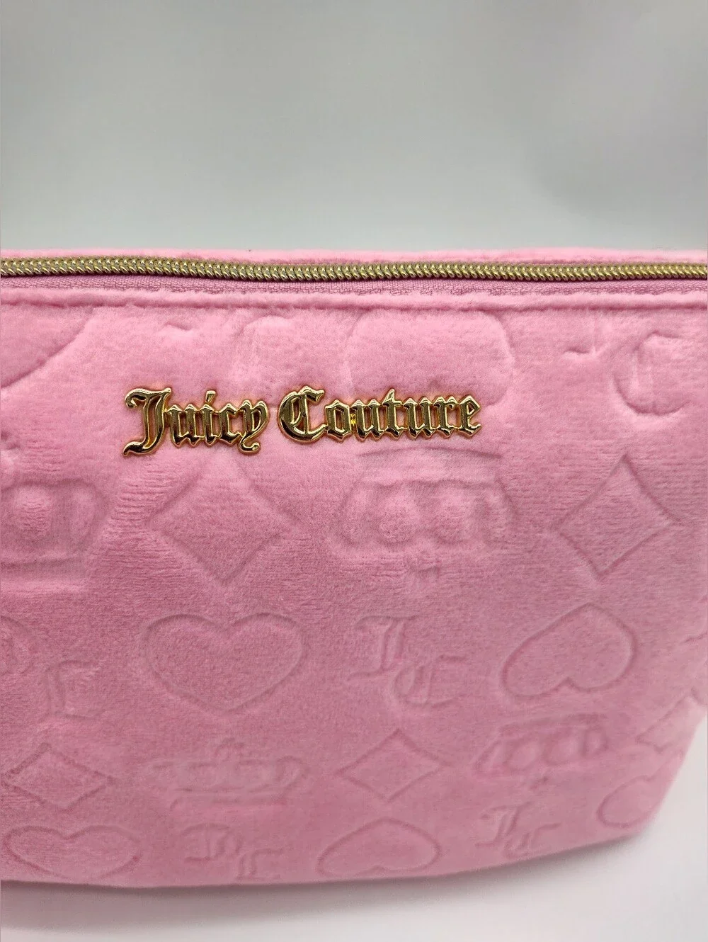 JUICY COUTURE Pink Velour Monogram Cosmetic Bag Travel Bottle NWT